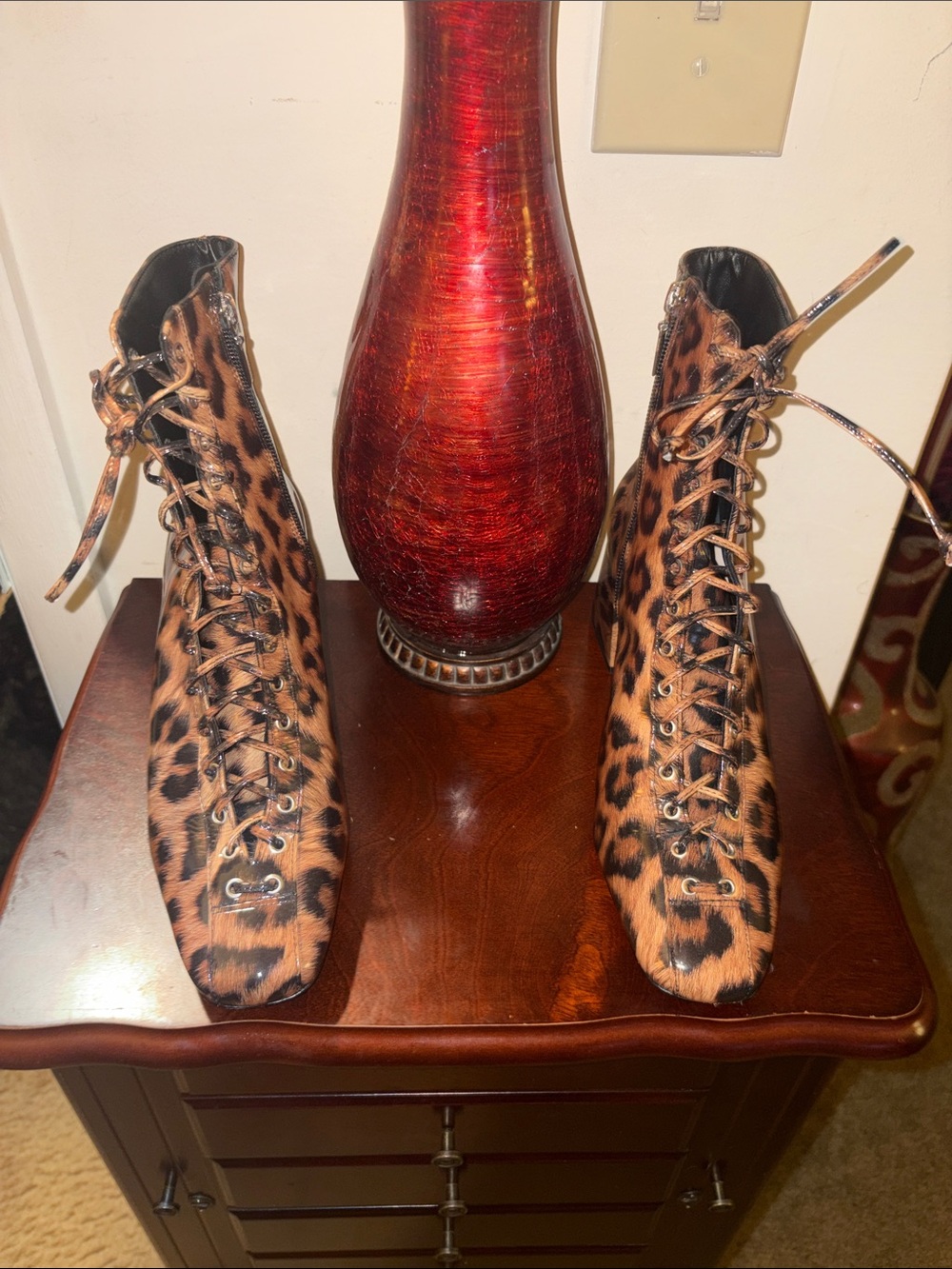 Schutz Leopard Print Lace-Up Women's Boots - Brown